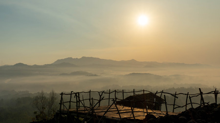 sunrise views in the summer that emerge from the hills in a villageの写真素材