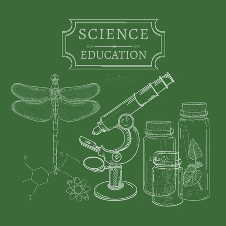 Science and education blackboard concept study sketch hand drawn vector illustrationのイラスト素材
