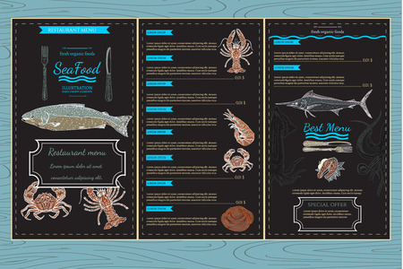 Sea food menu template watercolor hand drawn illustrationのイラスト素材