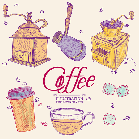 Coffee collection watercolor hand drawn vector illustrationのイラスト素材