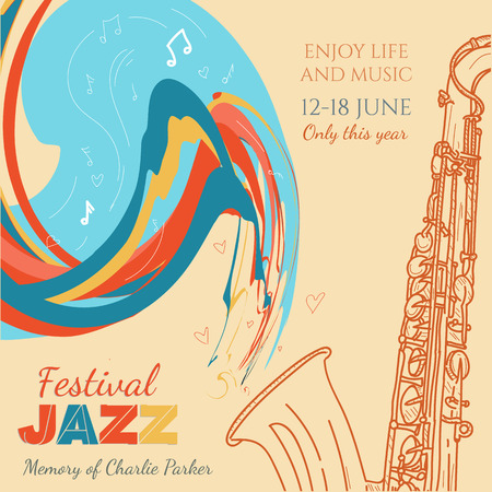 Jazz music cover saxophone live music hand drawn vintage vector illustrationのイラスト素材