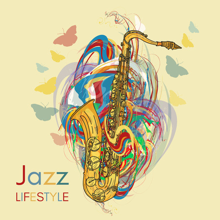 Jazz lifestyle saxophone playing musical backgroundのイラスト素材