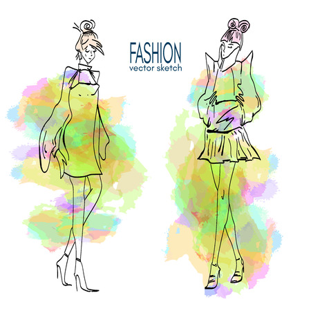Fashion models. Sketch hand drawn vectorのイラスト素材