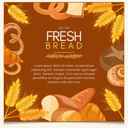 Fresh bread bakery products background buns pastries vector templateのイラスト素材