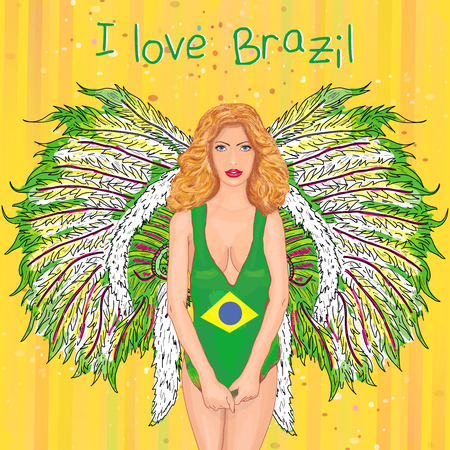 Brazilian carnival beautiful girl in carnival costume Rio de Janeiro hand drawn vectorのイラスト素材