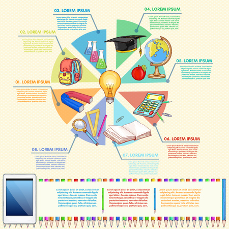 Online education infographics diagram of school tools back to school vector illustrationのイラスト素材