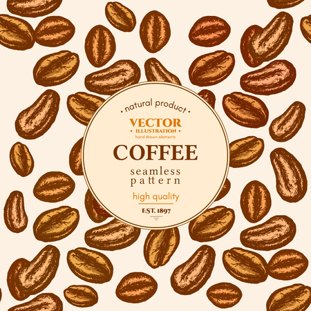 Coffee beans vector seamless pattern. Hand drawn illustrationのイラスト素材