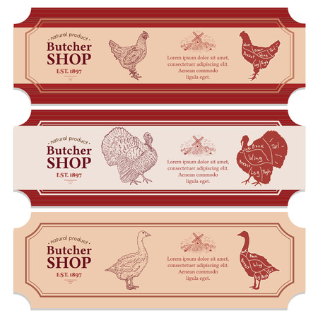 Butcher shop labels meat chicken goose turkey vector bannersのイラスト素材