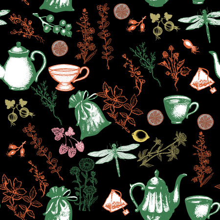 Herbal tea seamless pattern vectorのイラスト素材