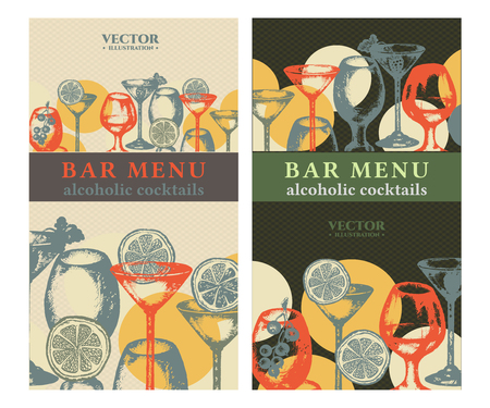 Alcohol banner cocktails hand drawn bar menu vintage templateのイラスト素材