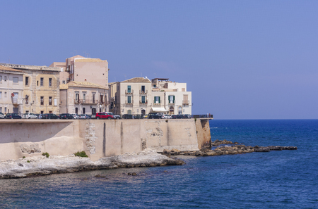 View of the Ortygia Island from the sea side, Siracusa, Sicilyのeditorial素材