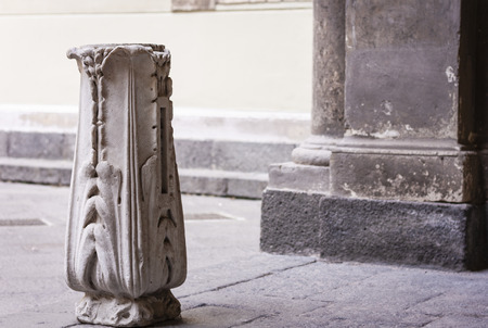 Fragment of antique pillar in Elephant Palace, Catania, Sicily, Italyのeditorial素材