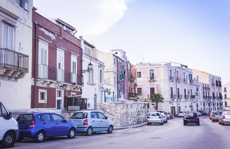 Old street, ancient buildings in Ortygia Island, Syracuse, Sicily, Italyの写真素材