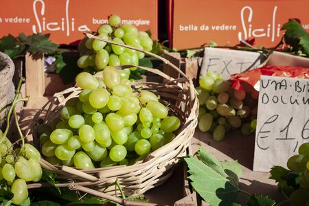 Ripe grapes in the fruit market, Catania, Sicily, Italyのeditorial素材