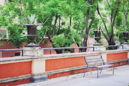 Bench in the park, Catania, Sicily, Italyの写真素材