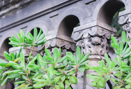 Sicilian baroque style pillars - fragment of an ancient buildingの写真素材