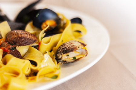 Seafood pasta spaghetti linguine mussels, clams