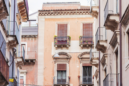 architecture of Catania, Sicily, facade of ancient buildingの写真素材