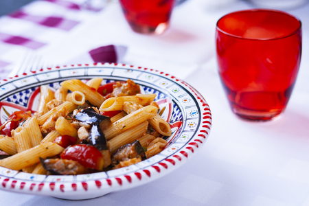 Pasta with eggplantの写真素材