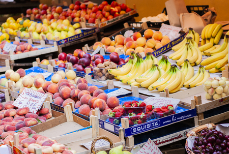 Catania, Sicily, Italy - august 11, 2018: fresh fruits in the fruit marketのeditorial素材