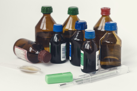 Medicine concept on white background with copy space for text, retro concept closeupの写真素材