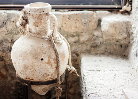 antique clay pot from museum in castle Acicastello in Acitrezza, Sicily, Italyのeditorial素材