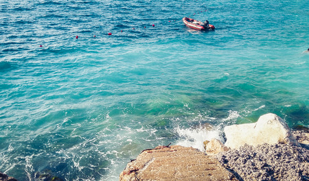 Ksamil beach near Saranda, Albania, Albanian Riviera, beautiful seascapeの写真素材