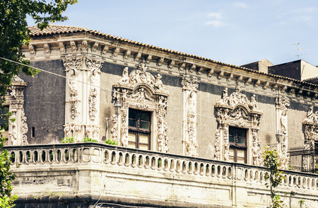 Balcony of old baroque building in Catania, traditional architecture of Sicily, Italyのeditorial素材