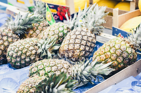 pineapples in the fruit market, Catania, Sicily, Italyの写真素材