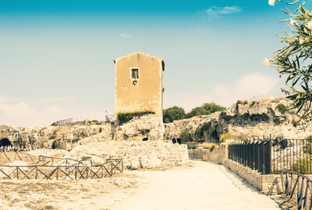 Greek Theatre of Syracuse (Siracusa), ruins of ancient monument, Sicily, Italyの写真素材