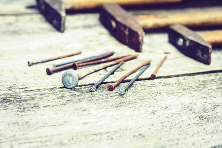 Set of vintage hand construction tools, retro concept