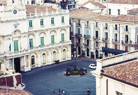 Catania, Sicily â august 08, 2018: aerial cityscape with traditional architecture, piazza dellâUniversita, travel to Italyのeditorial素材