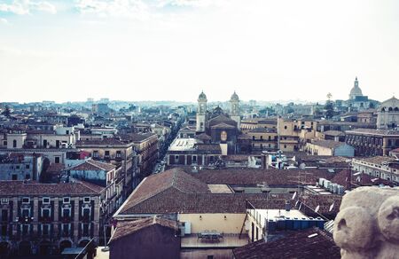 Catania, Sicily â august 08, 2018: aerial cityscape with traditional architecture, piazza dellâUniversita, travel to Italyのeditorial素材