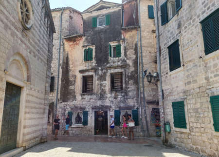 Kotor, Montenegro - August 17 2021: street of medieval walled old city, history Center of Kotorのeditorial素材