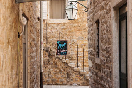 Budva, Montenegro - August 15 2021: street of medieval cityのeditorial素材
