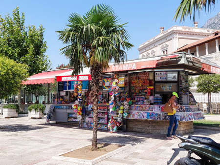 Kotor, Montenegro - August 17 2021: newsstand with papers and magazines in history Center of Kotorのeditorial素材