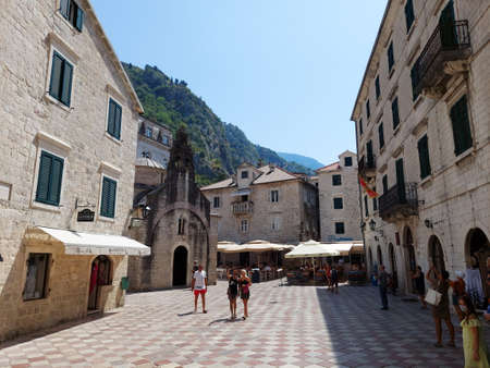 Kotor, Montenegro - August 17 2021: street of medieval walled old city, history Center of Kotorのeditorial素材