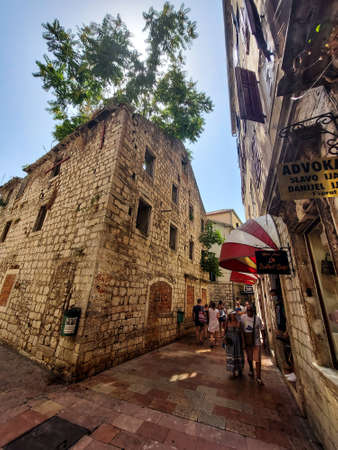 Kotor, Montenegro - August 17 2021: street of medieval walled old city, history Center of Kotorのeditorial素材
