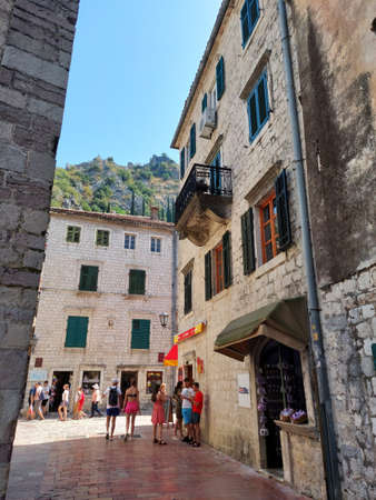 Kotor, Montenegro - August 17 2021: street of medieval walled old city, history Center of Kotorのeditorial素材