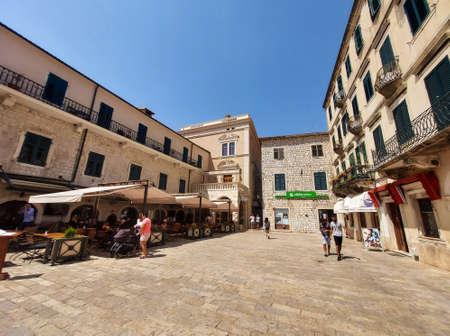 Kotor, Montenegro - August 17 2021: street of medieval walled old city, history Center of Kotorのeditorial素材