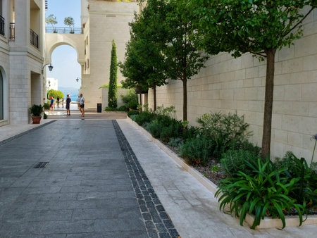 Porto Montenegro, Tivat, Montenegro - August 17 2021: promenade street on seafront of the famous portのeditorial素材