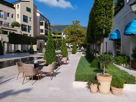Porto Montenegro, Tivat, Montenegro - August 17 2021: promenade street on seafront of the famous portのeditorial素材