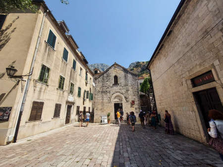 Kotor, Montenegro - August 17 2021: street of medieval walled old city, history Center of Kotorのeditorial素材