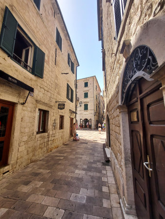 Kotor, Montenegro - August 17 2021: street of medieval walled old city, history Center of Kotorのeditorial素材