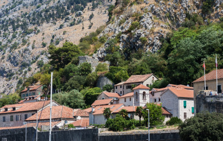 Kotor, Montenegro - August 17 2021: street of medieval walled old city, history Center of Kotorのeditorial素材