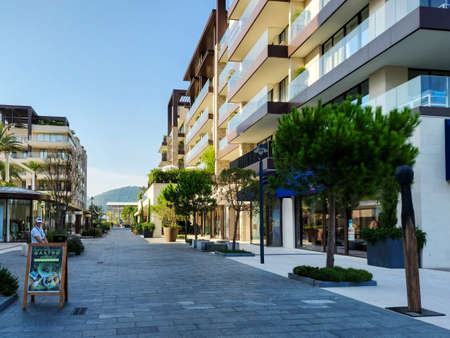 Porto Montenegro, Tivat, Montenegro - August 17 2021: promenade street on seafront of the famous portのeditorial素材