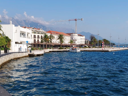 Porto Montenegro, Tivat, Montenegro - August 17 2021: promenade street on seafront of the famous portのeditorial素材