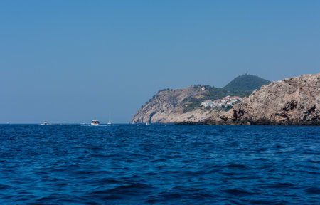 Adriatic coast in Croatia near Dubrovnik, Beach view from the seaの写真素材