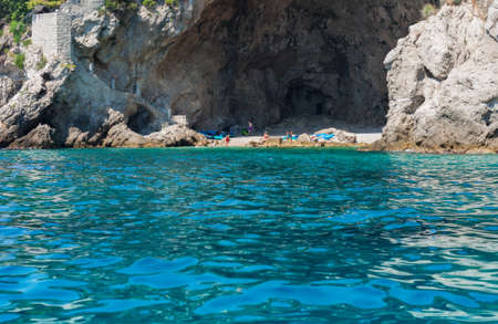 Adriatic coast in Croatia near Dubrovnik, Beach view from the seaの写真素材
