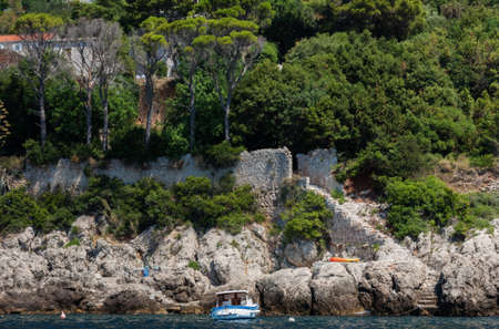 Adriatic coast in Croatia near Dubrovnik, Beach view from the seaの写真素材